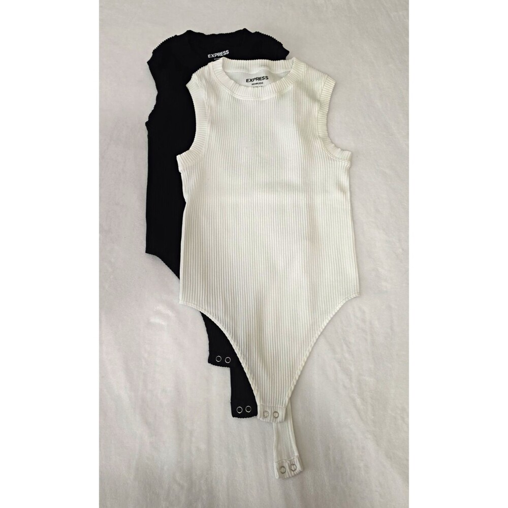 Express Women's Bodysuit 2-Pack Sleeveless Stretch Snap Black/White Size S
